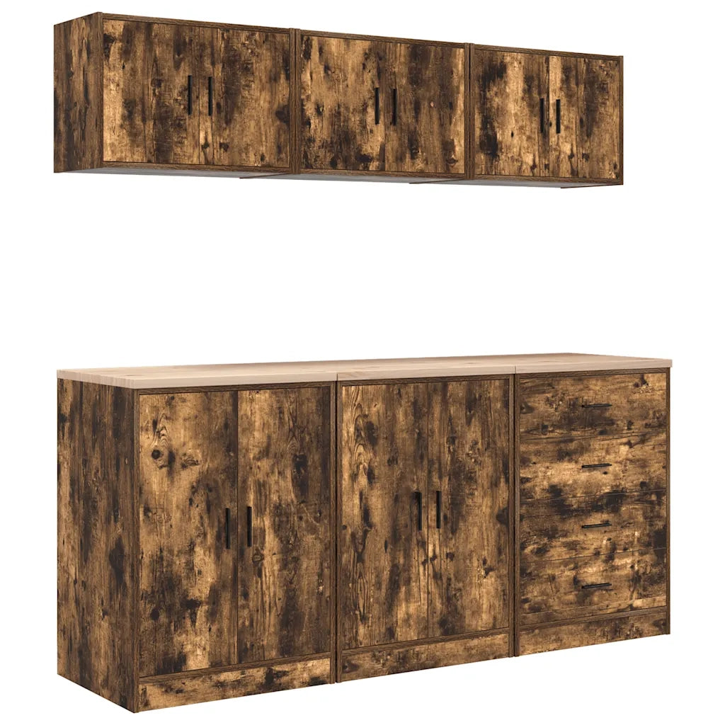 Armadi da Garage 6 pz Rovere Fumo in Legno Multistrato 3328345