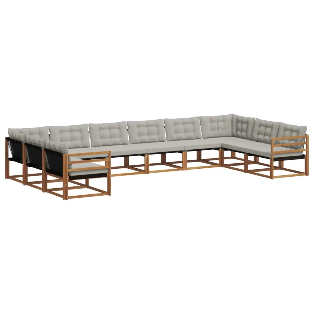 Set di divani da esterno 10 pcs Grigio Naturale e Chiaro