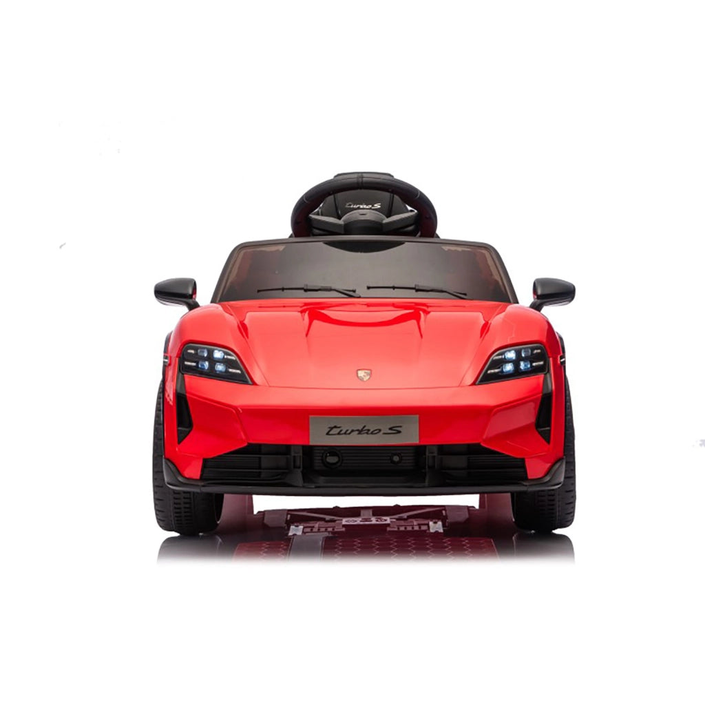 Macchina Elettrica per Bambini Porsche Taycan Turbo S 12V con Telecomando Bluetooth Luci LED e Tappetini Rosso
