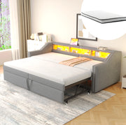 Divano letto imbottito estraibile 90/180 x 200 cm con LED, USB e 2 materassi H3
