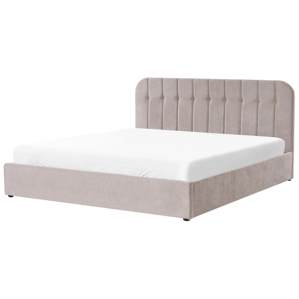 Letto matrimoniale 180 x 200 cm in tessuto di ciniglia Base letto a doghe Testiera trapuntata tortora