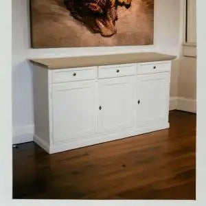 Credenza madia buffet Shabby chic 3 ante mod Martini bicolore bianca e naturale
