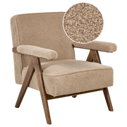 Poltrona con rivestimento in tessuto boucle beige Evje Design Retrò Struttura in legno Braccioli Soggiorno