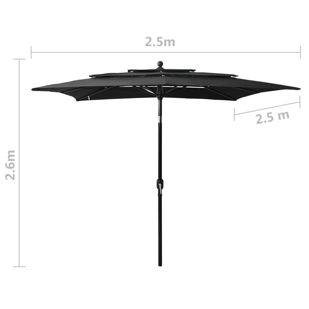 Ombrellone a tre livelli con palo in alluminio 2,5 x 2,5 m nero 02_0008757