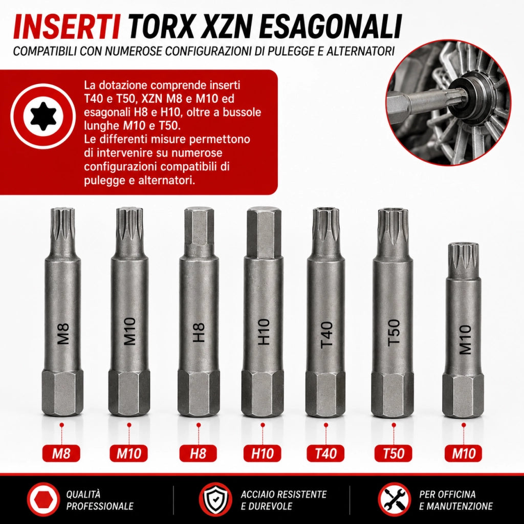 Kit 18 Chiavi Smontaggio Puleggia Alternatore Auto Valigia CBC003