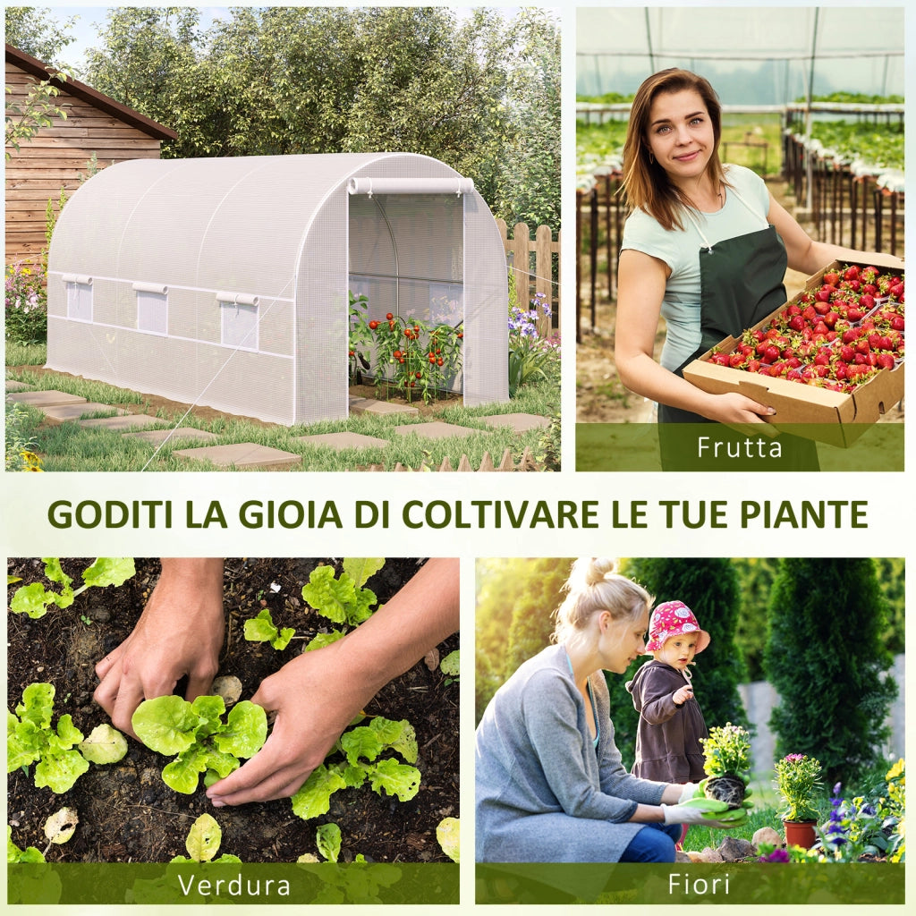 EasyComfort Serra da Giardino a Tunnel 4x2x2m con Struttura in Acciaio e Telo in Polietilene Bianco