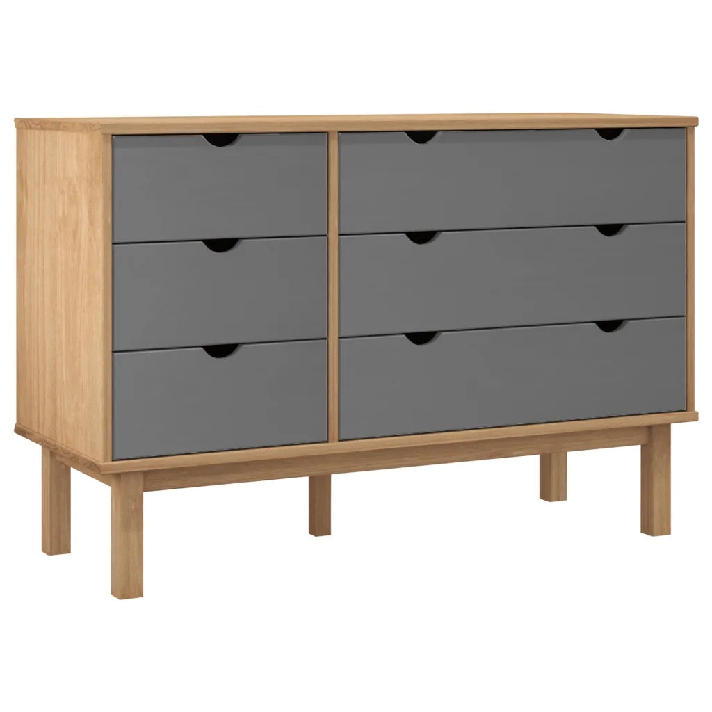 Cassettiera OTTA Marrone e Grigio 111x43x73,5 cm Legno di Pino 348586