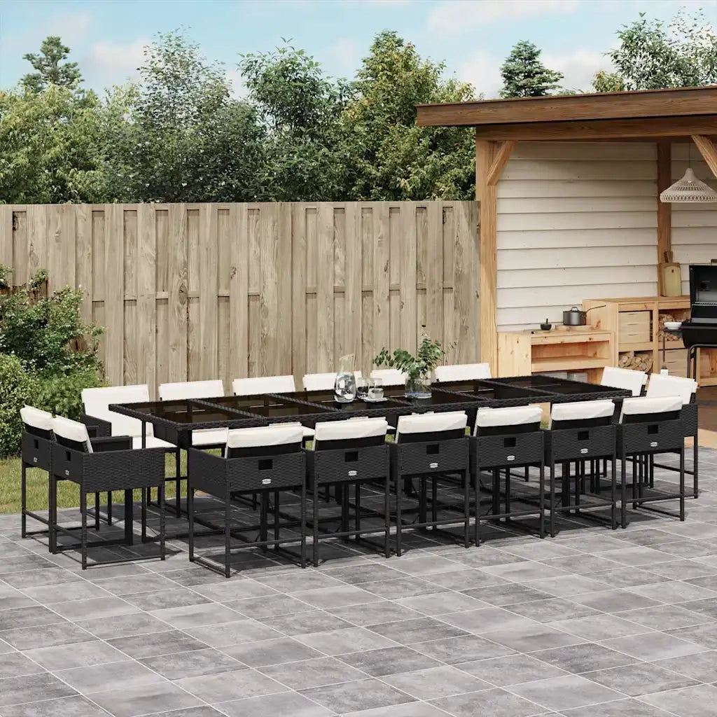 Set da Pranzo da Giardino 17 pz con Cuscini Nero in Polyrattan 3211422