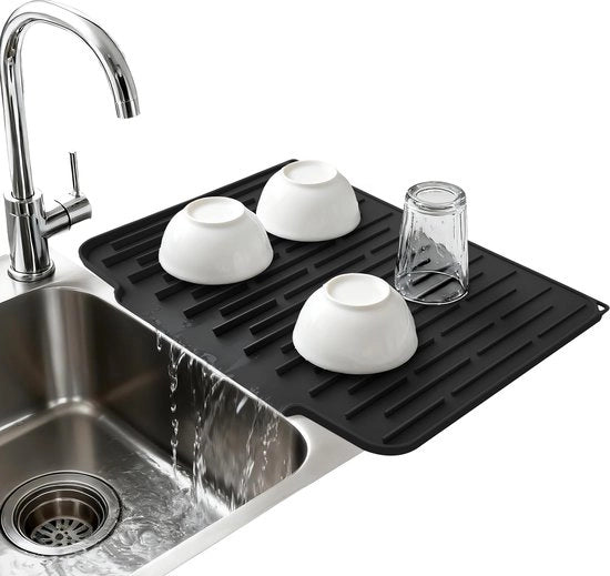 Mat di silicona per piano cucina - pieghevole e resistente al calore - inclinato con scarico ampio - mat di scivolamento ridotto - dimensioni 38 x 30 cm - nero