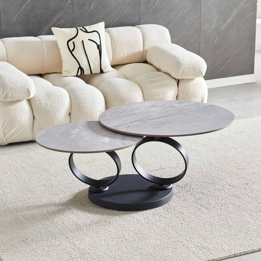 Tavolino Doppio Gleam in Ceramica Grigio Lucido con Struttura Nera – Set Moderno Salvaspazio