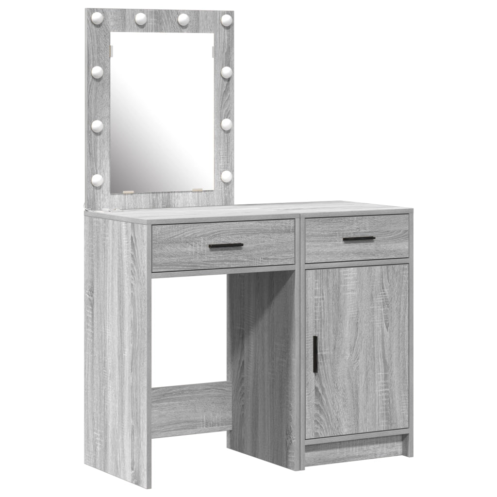 Set da Toeletta a 2 pezzi con LED in legno ingegnerizzato grigio sonoma