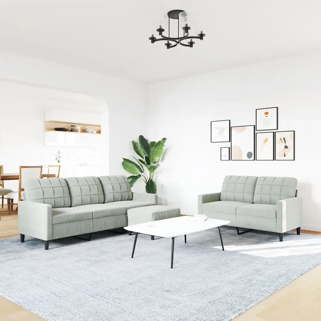 Set di Divani 3 pz con Cuscini Grigio Chiaro in Velluto