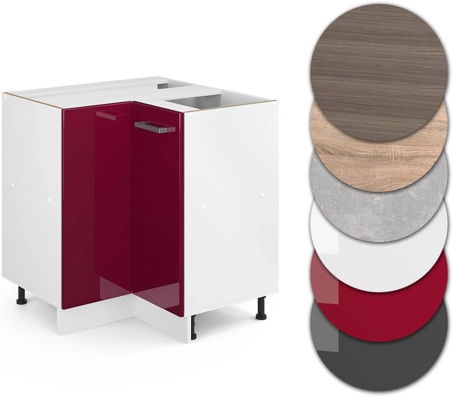Mobile ad angolo cucina R-Line, Rosso lucido, 75.6 cm senza piano di lavoro, per la libera combinazione all'interno di sistemi cucina modulari