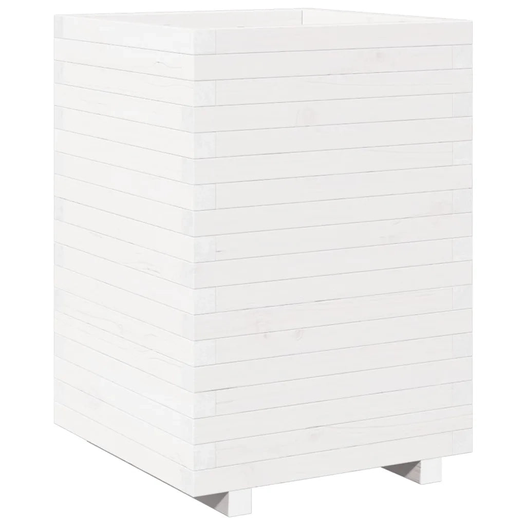 Fioriera da Giardino-Vaso da Esterno Bianca 50x50x72,5cm Legno Massello di Pino