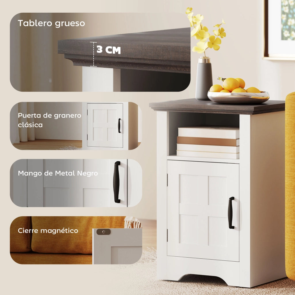 Tavolino Rustico con Anta e Ripiano ¨C zephmum ¨C 40x35x60 Bianco e Marrone