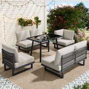 Set da Giardino con Divano Angolare e Tavolo ¨C Xylo ¨C Acciaio Zincato, Grigio Beige