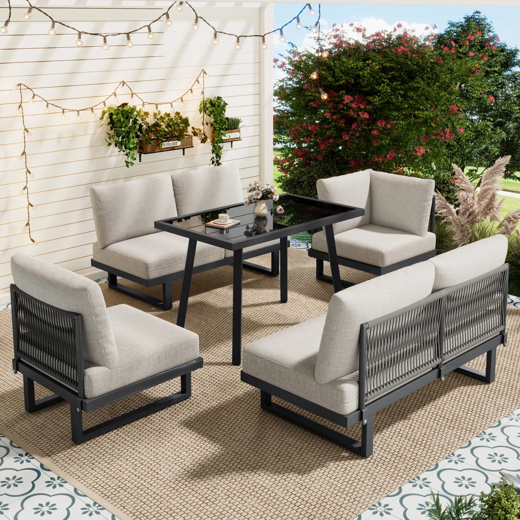 Set da Giardino con Divano Angolare e Tavolo ¨C Xylo ¨C Acciaio Zincato, Grigio Beige
