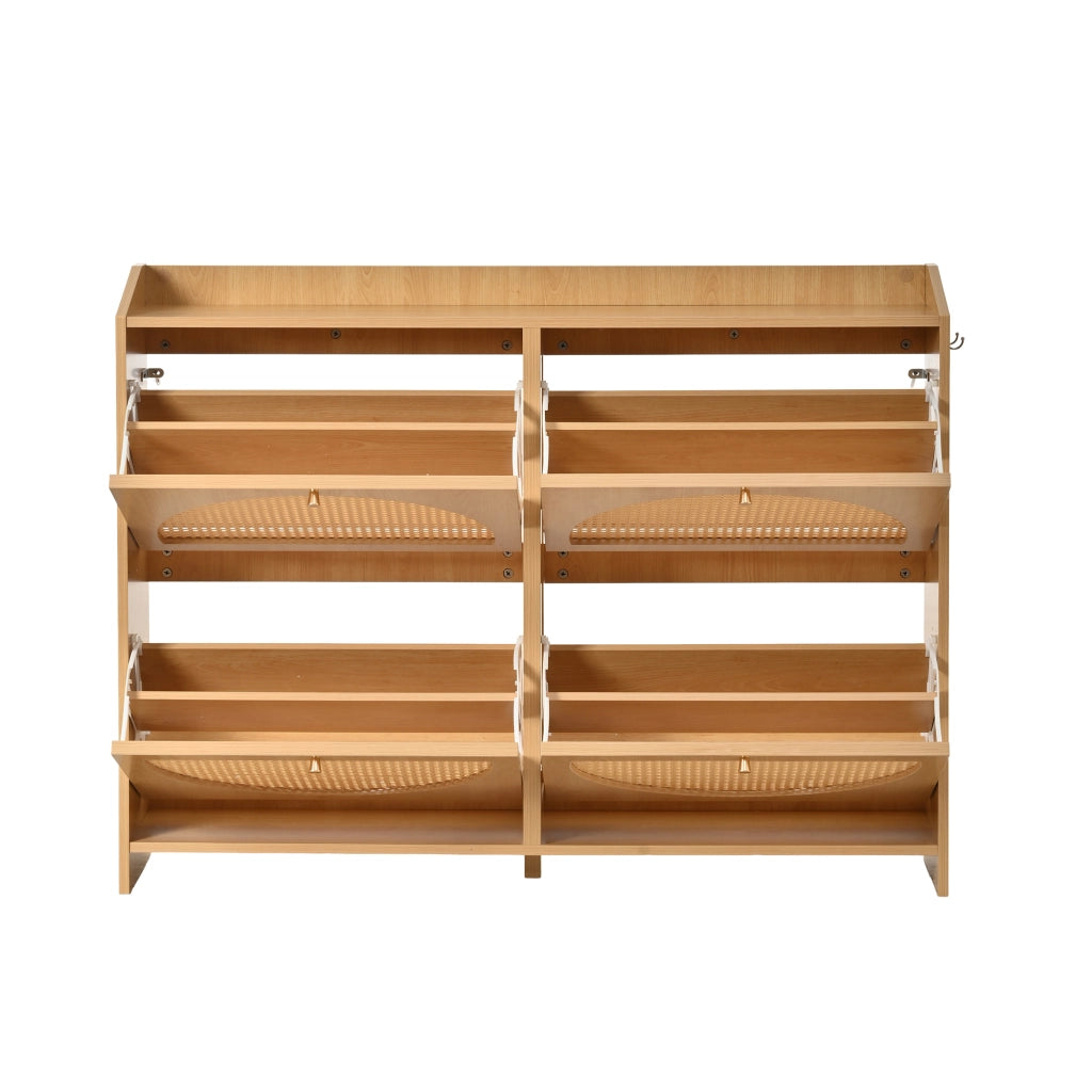 Scarpiera con 4 ante ribaltabili 8 vani e 2 ganci per ingresso in MDF finitura naturale moderna 120 × 24 × 90 cm