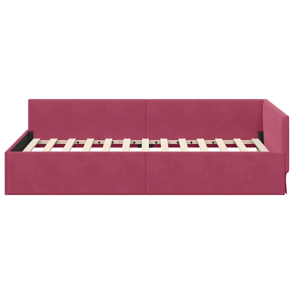 Cornice del letto ad angolo Rosso Vino 100 cm x 200 cm Velluto