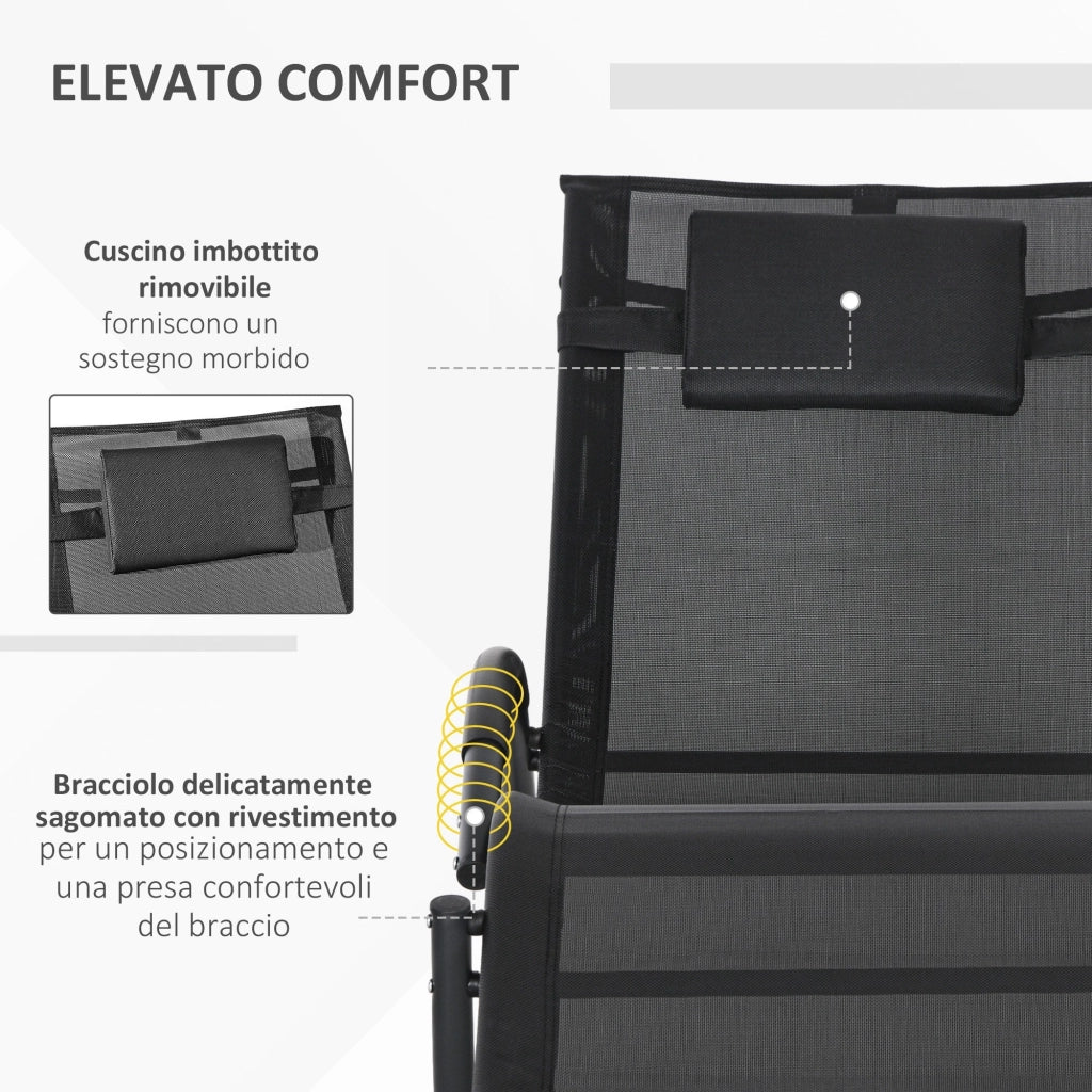 Sedia Sdraio a Dondolo Zero-Gravity da Esterno Impermeabile 155x61x88 cm con Poggiatesta Nero