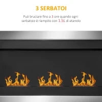 Camino a Bioetanolo da Parete in Acciaio Inox con 3 Bruciatori