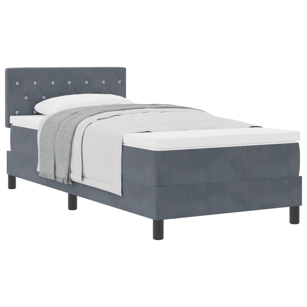 Letto Box Spring con Materasso Grigio Scuro 100x200 cm in Velluto