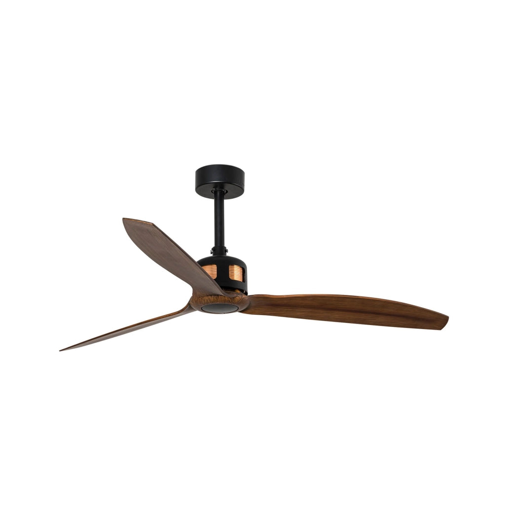 FARO Ventilatore da soffitto COPPER, motore DC 6 velocità con funzione inversa, telecomando incluso, per ambienti 13-17,6 m², Nero Opaco, Acciaio FARO-33451