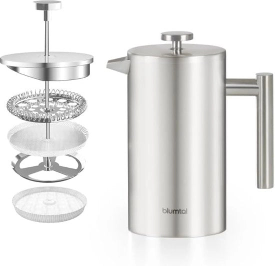 Caffettiera a stantuffo in acciaio inossidabile 350 ml (2 tazze) - Macchina da caffè termica a doppia parete isolata con termometro inclusa, filtro di riserva e istruzioni
