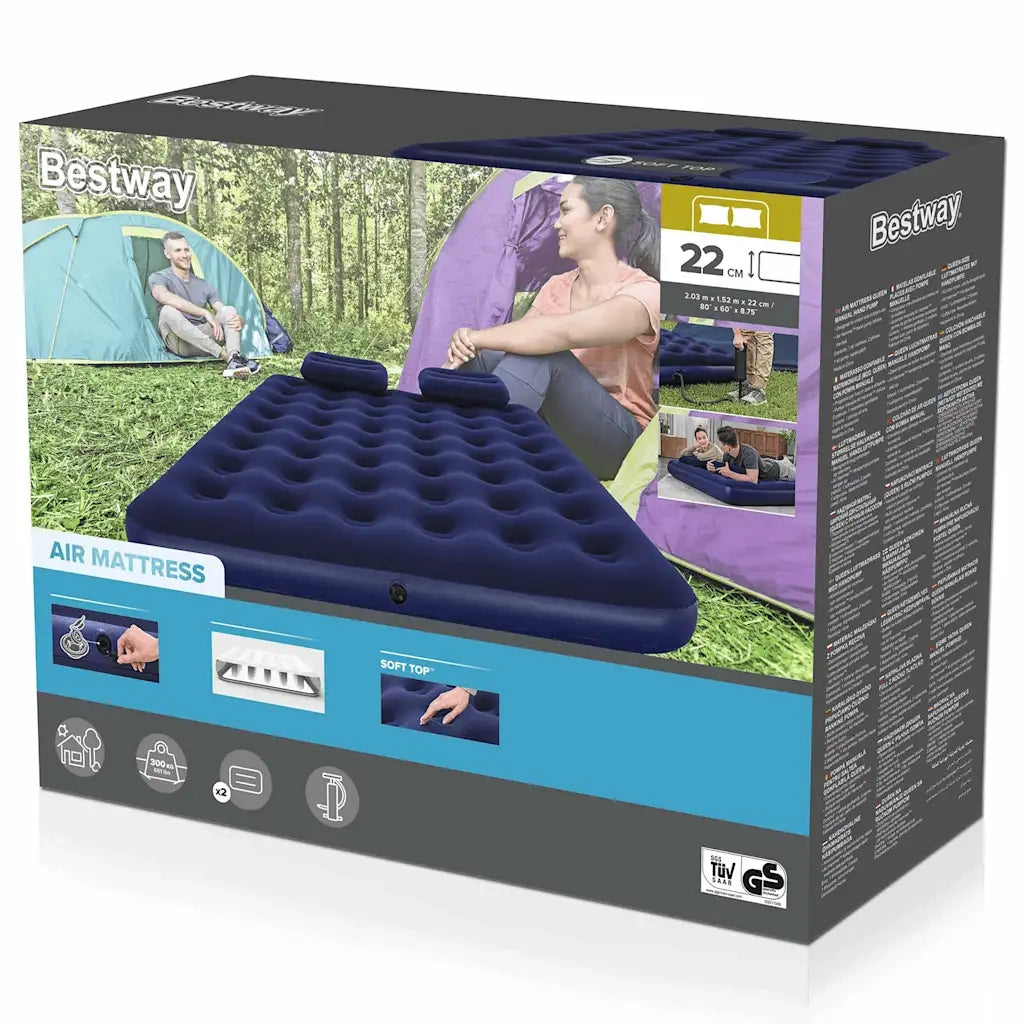 Bestway Materasso Gonfiabile Floccato con Cuscino e Pompa 203x152x22cm 90750
