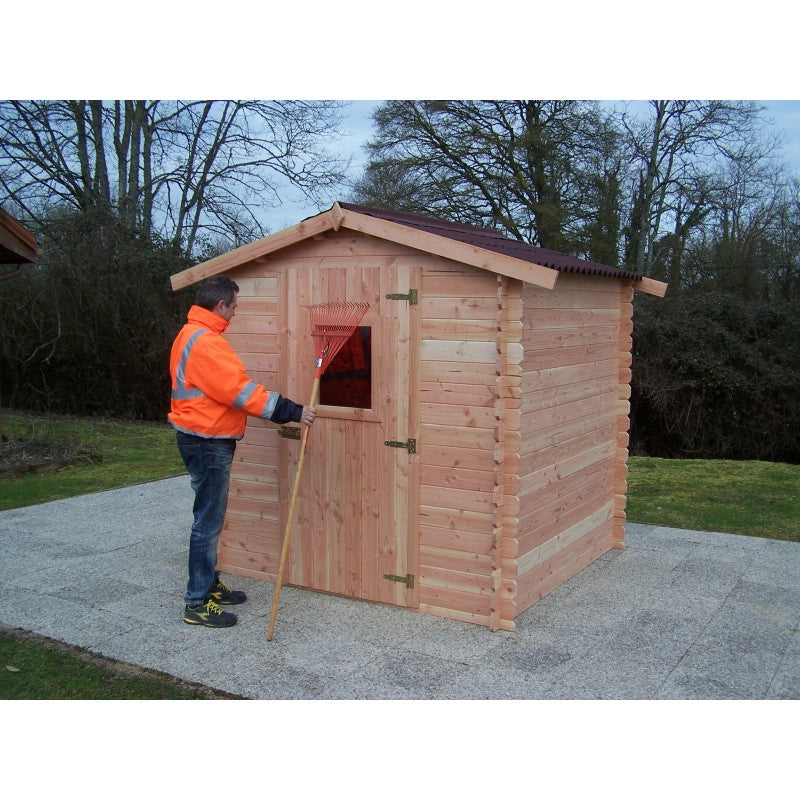 Casetta da giardino in legno massello, pareti 28 mm – 200x200 cm – tetto bitumato e porta finestrata – DU2020.02N Foresta