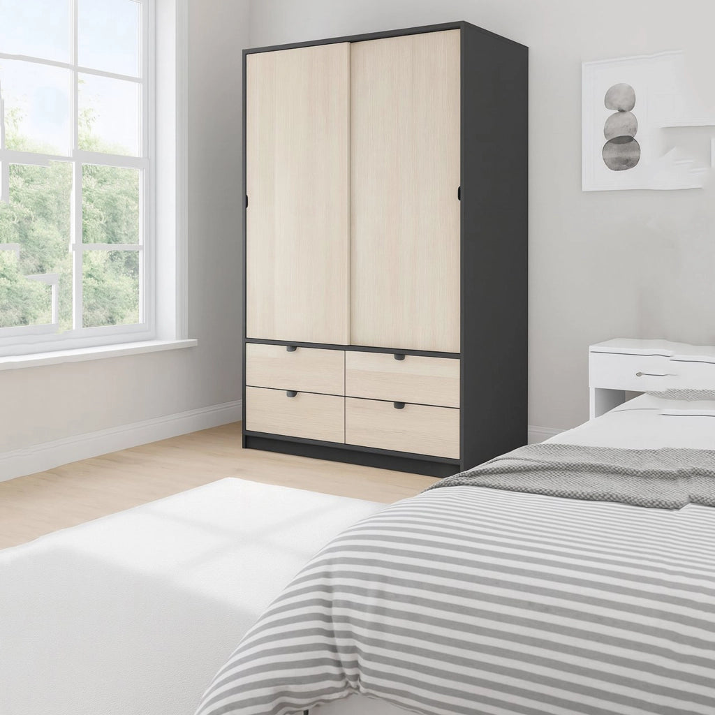 Armadio Camera da Letto Ponna, Guardaroba 2 Ante Appendiabiti, 60x200h cm Grigio Antracite