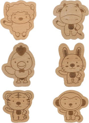 Set di 6 Manici in Legno di Betulla per Animali Selvatici - Coniglio, Pollo, Agnello, Scimmia, Tigre, Mucca - Decorazione per Camera dei Bambini e Cerniere per Armadi