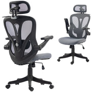 Sedia Ufficio Ergonomica, Braccioli Ribaltabili 3D, Poggiatesta 2D, Appendiabiti, in Rete, Grigio Scuro