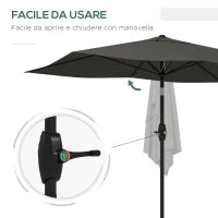 Ombrellone da Giardino Rettangolare 2x3 m Inclinabile con Apertura a Manovella, Grigio