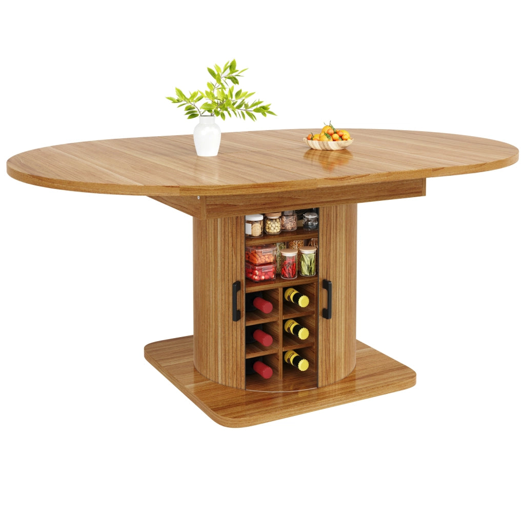 Tavolo allungabile 118x118x76 cm con vano contenitore e ripiani estraibili; MDF e metallo; marrone scuro