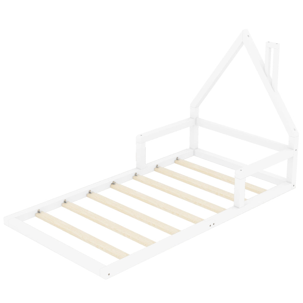 Letto per bambini bianco a forma di casa in legno di pino massello 90x200 cm