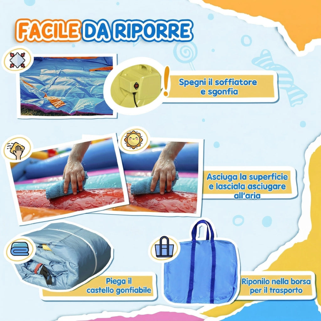 Castello Gonfiabile 4 in 1 per Bambini 3-8 Anni ¨C zephmum ¨C 265x260x200cm