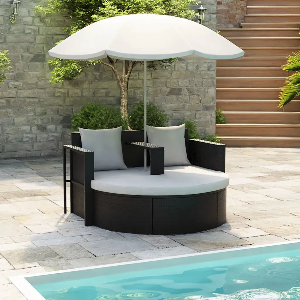 Lettino da Giardino con Ombrellone Nero in Polyrattan cod mxl 77893