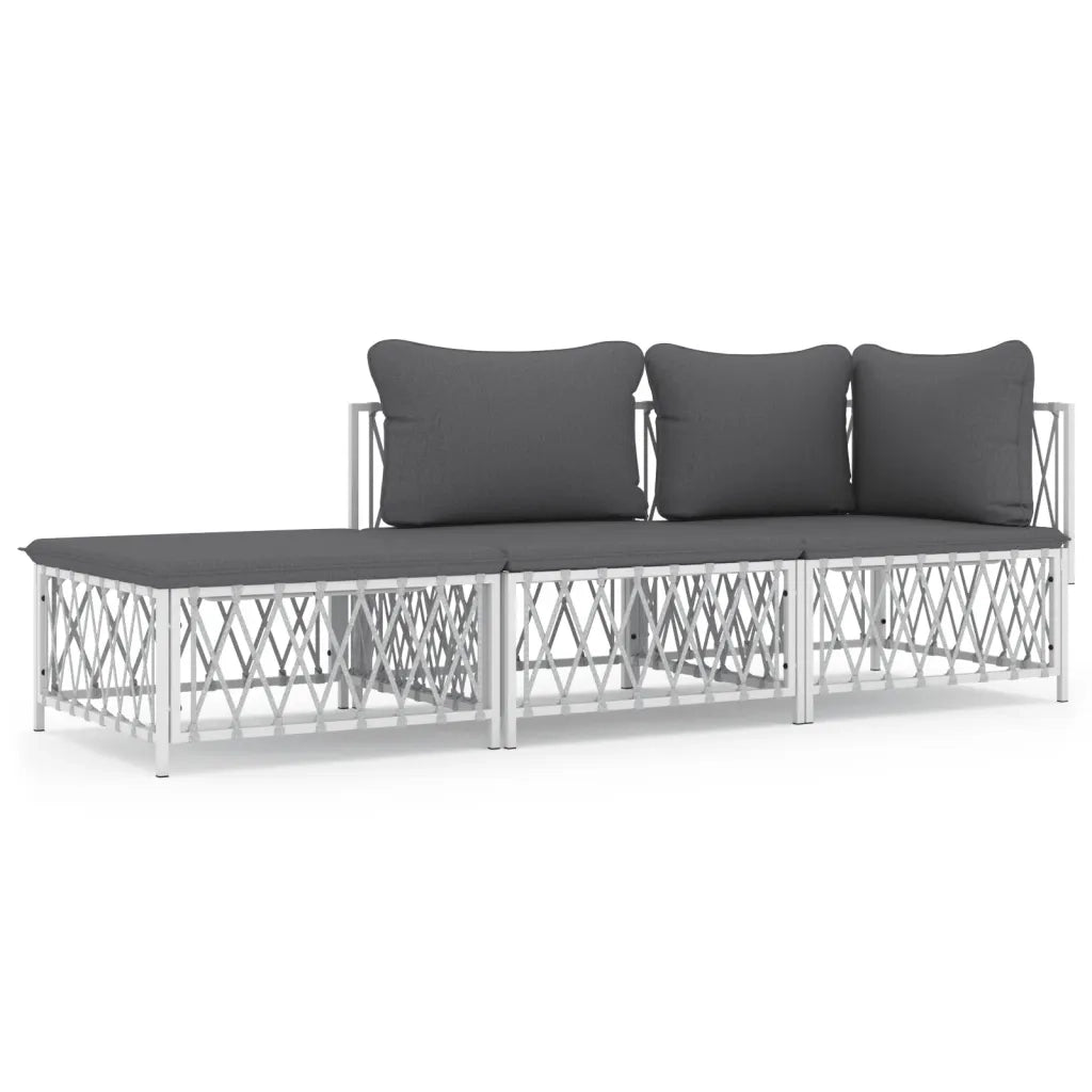 Set Salotto da Giardino 3 pz con Cuscini in Acciaio Bianco 3186846