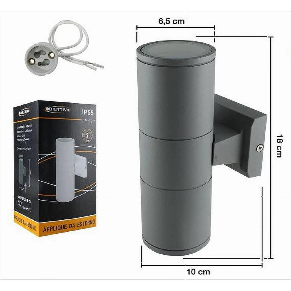 Trade Shop - Applique Doppia Emissione A Parete Giardino Esterno Ip55 Portalampada Gu10 Es01 - Grigio