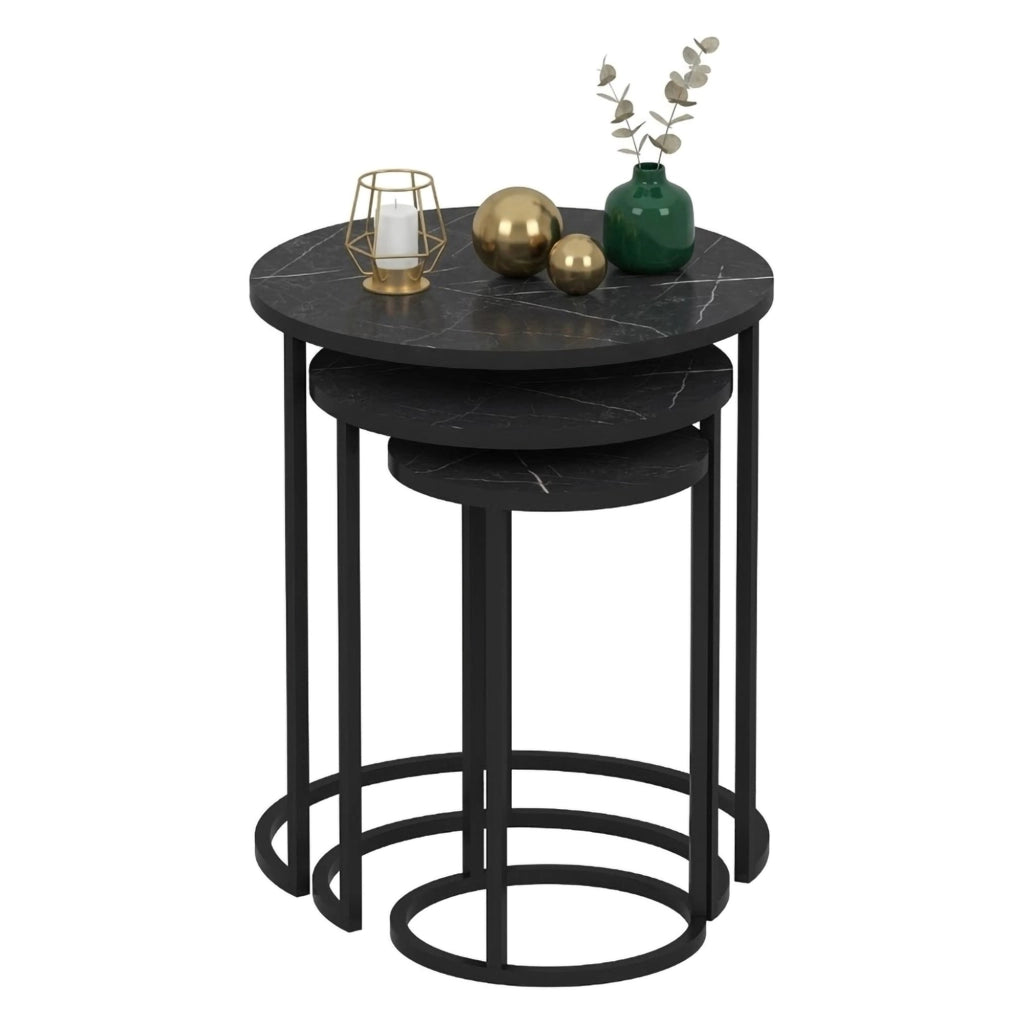 Daiano, Tavolino da Salotto set 3 Pezzi, 50x50x58h cm Nero