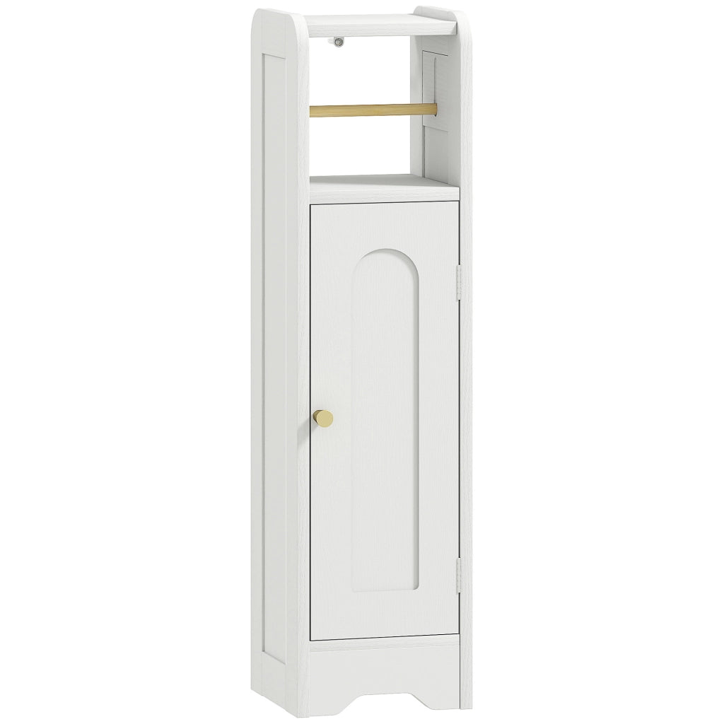 Mobile Porta Carta Igienica 21x20x79 cm con Armadietto con Ripiano Interno Regolabile in Legno Bianco