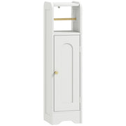 Mobile Porta Carta Igienica 21x20x79 cm con Armadietto con Ripiano Interno Regolabile in Legno Bianco