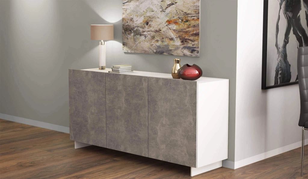 CREDENZA CARLILE BIANCO E GRIGIO AD EFFETTO CEMENTO 150 X 41.5 X H76 CM