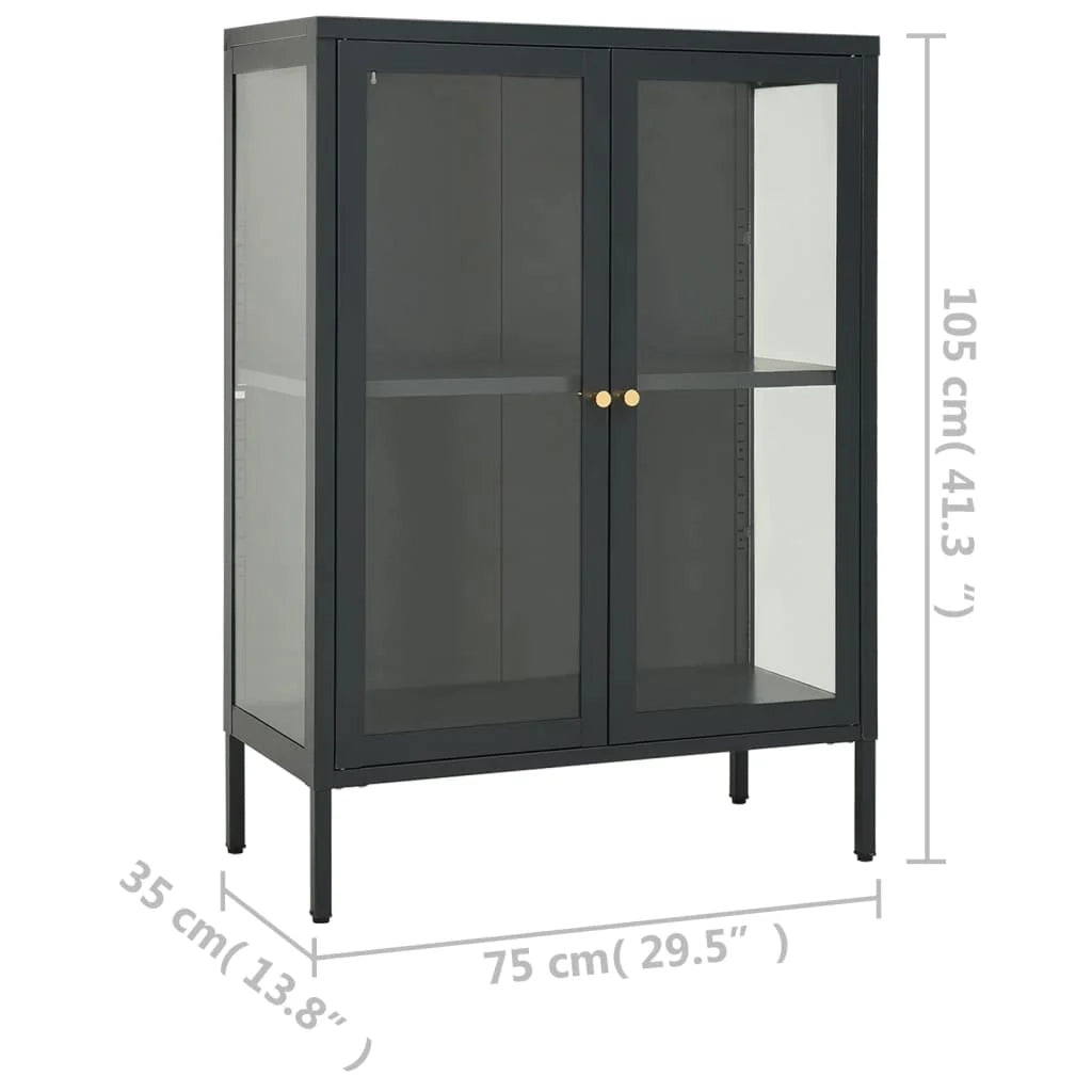 Buffet credenza cassettiera armadio mobile contenitore organizer per cucina soggiorno salotto 75 x 35 x 105 cm acciaio e vetro antracite 02_0029710