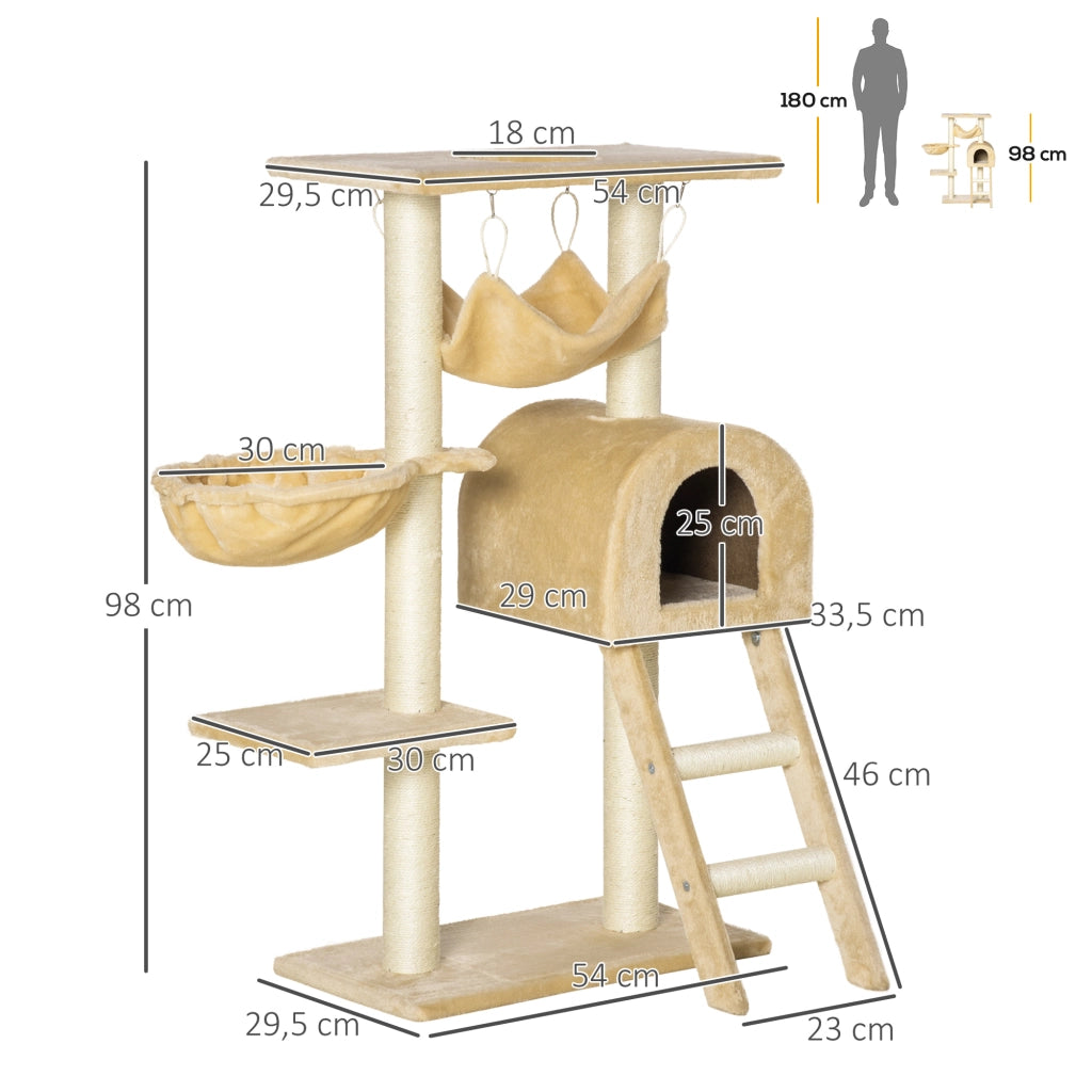 Albero tiragraffi per gatti con piattaforme e cesta ¨C zephmum ¨C 54x29.5x98 cm beige