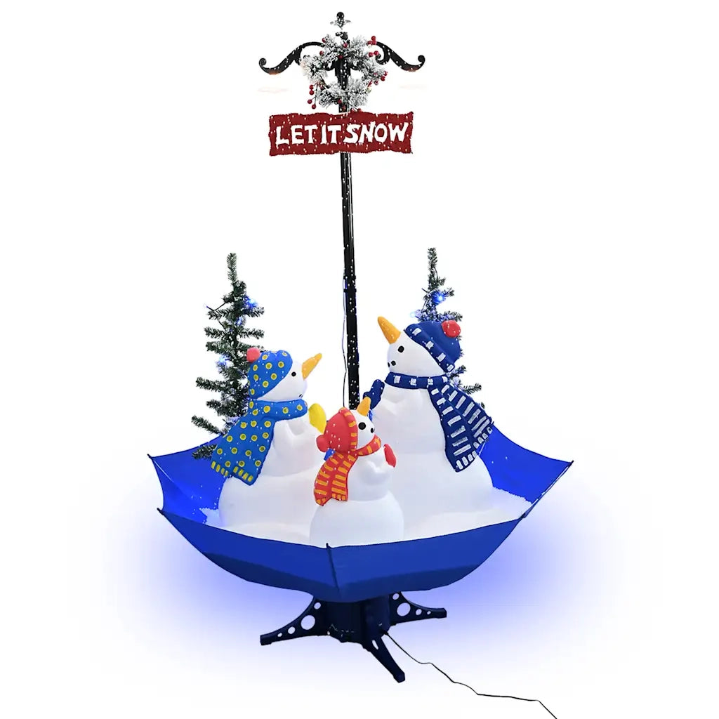 Albero di Natale | Decorazioni natalizie con Nevicata e Base ad Ombrello Blu 170 cm PVC