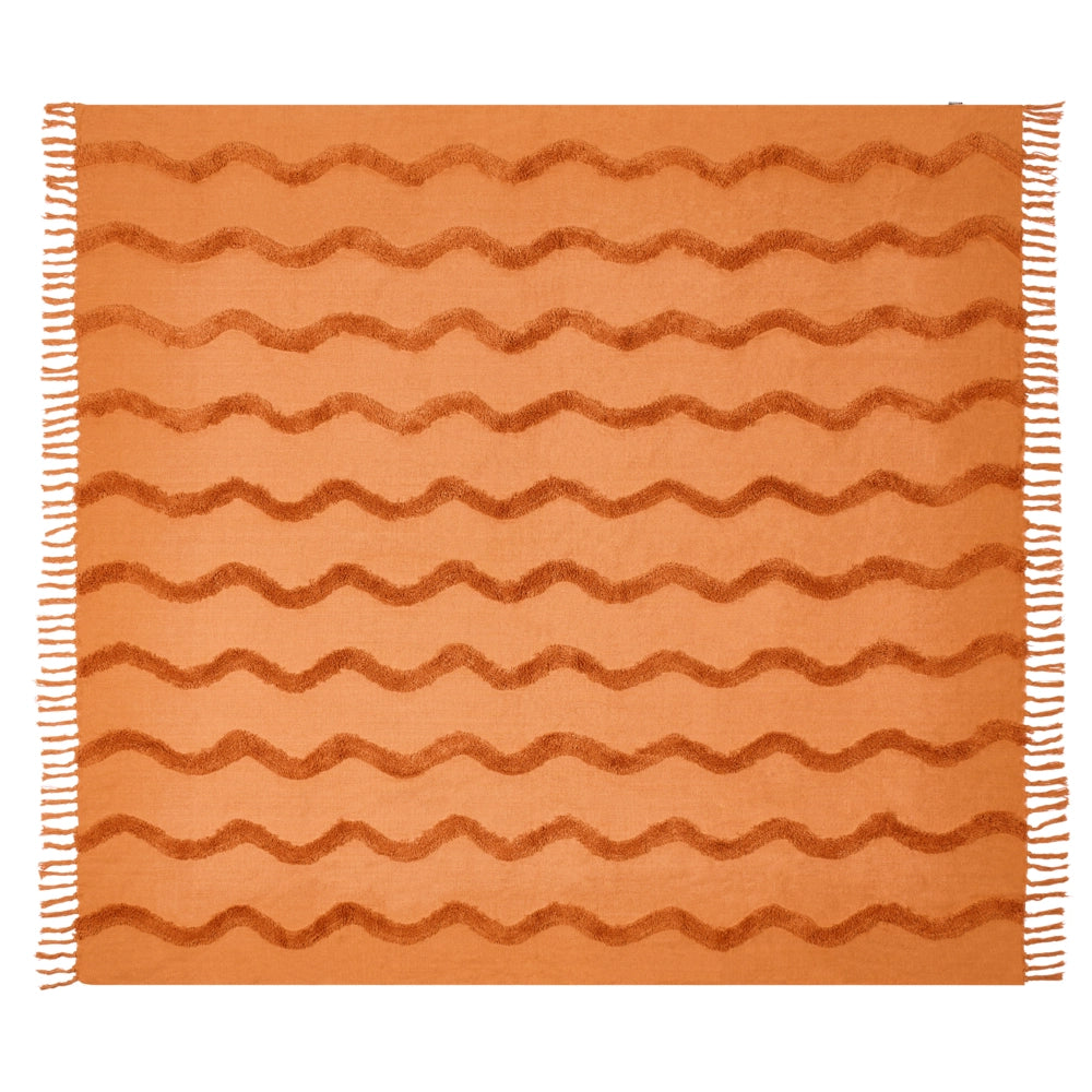 Coperta in cotone arancione con frange e motivo geometrico 200 x 200 cm stile boho soggiorno camera da letto accessorio divano