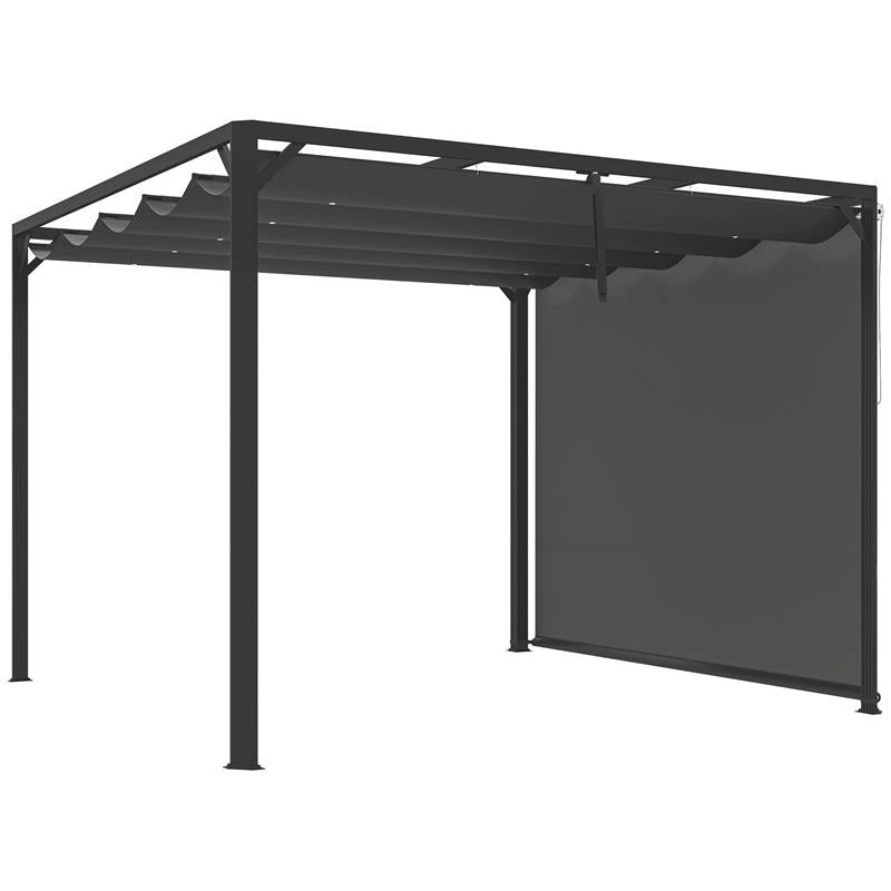 GAZEBO PERGOLA RETRATTILE 3X3 M CON TENDA A RULLO E FORI DI DRENAGGIO IN ACCIAIO E POLIESTERE GRIGIO SCURO