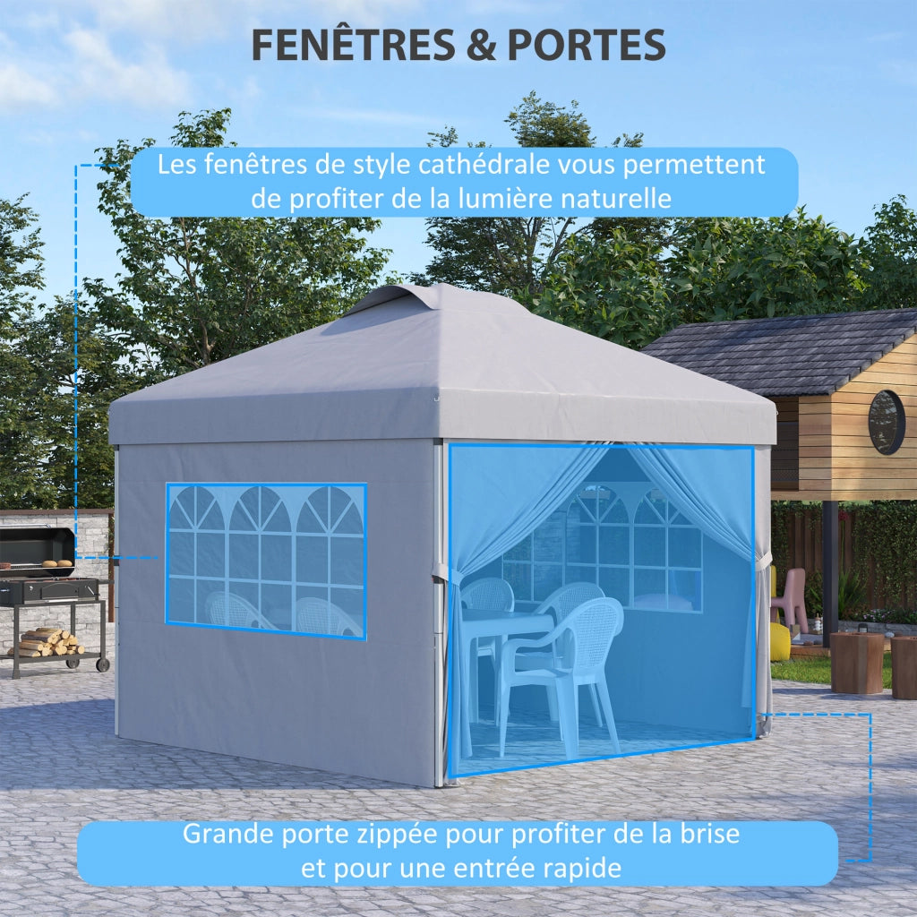 Tonnelle Barnum Pop-up Pieghevole 3x3 ¨C zephmum ¨C Grigio con Finestre e Ruote